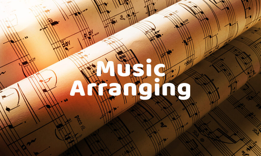 A roll of music paper with the words " music arranging " written on it.